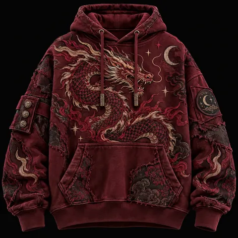 Burgundy Dragon Hoodie — streetwear concept