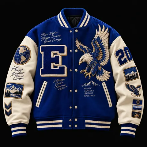 Blue Varsity Jacket — streetwear concept