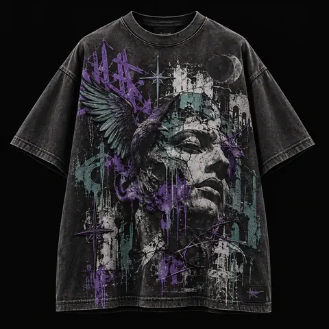 Gothic Statue & Raven — streetwear concept